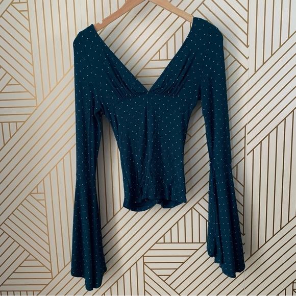 🍀 3/$30 We the Free what a babe polka dot ruched cinched bell sleeve bohemian XS - Picture 10 of 13